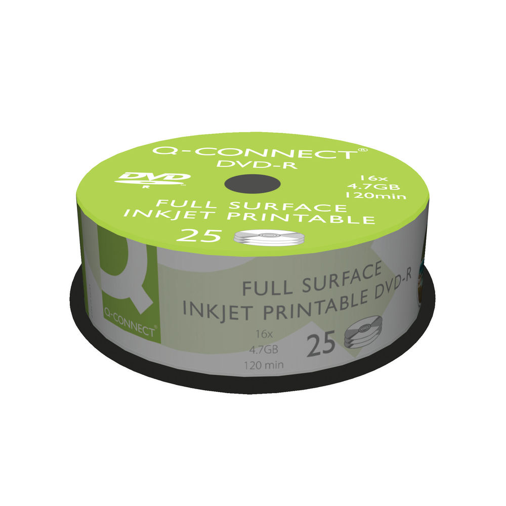 Q Connect Inkjet Printable Dvd R Discs 16x 4 7gb 25 Pack Kf