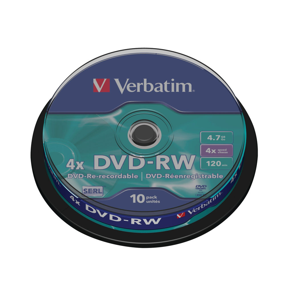Verbatim DVD RW Discs 4X 4 7GB Spindle Of 10 Pack 43552 Verbatim DVD RW Discs 4X 4 7GB Spindle Of 10 Pack 43552