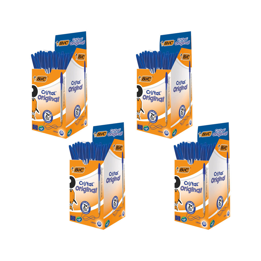Bic Cristal Ballpoint Pen Medium Blue (Pack of 50) 4 For 3