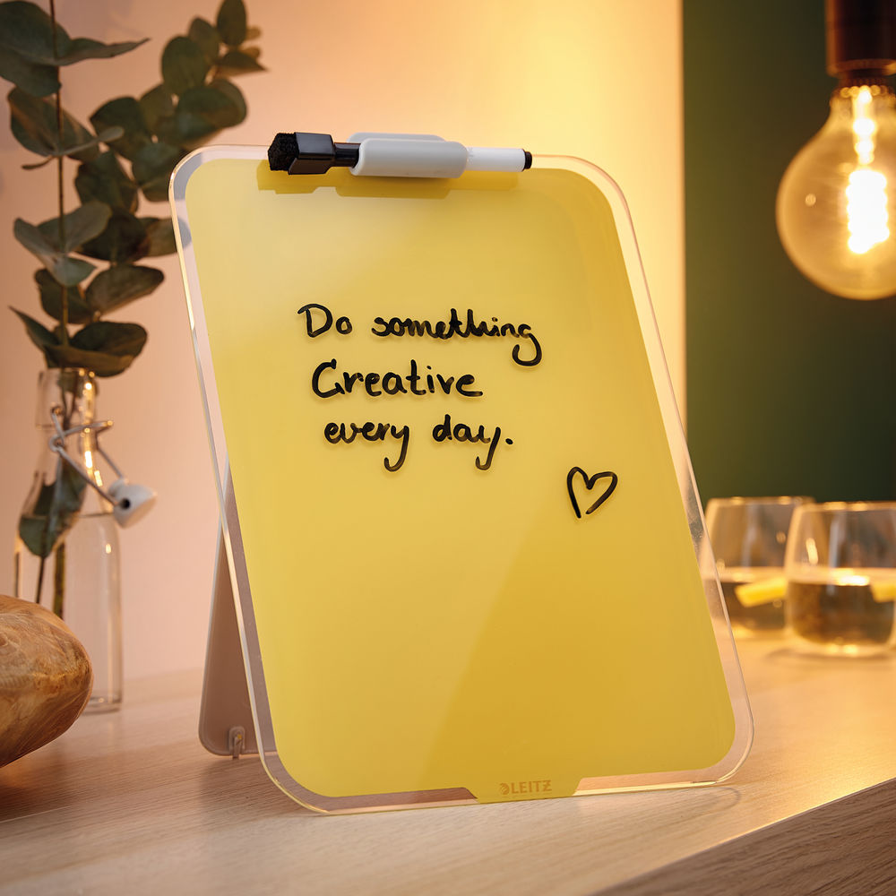 Leitz Cosy Glass Drywipe Desktop Easel Whiteboard Warm Yellow