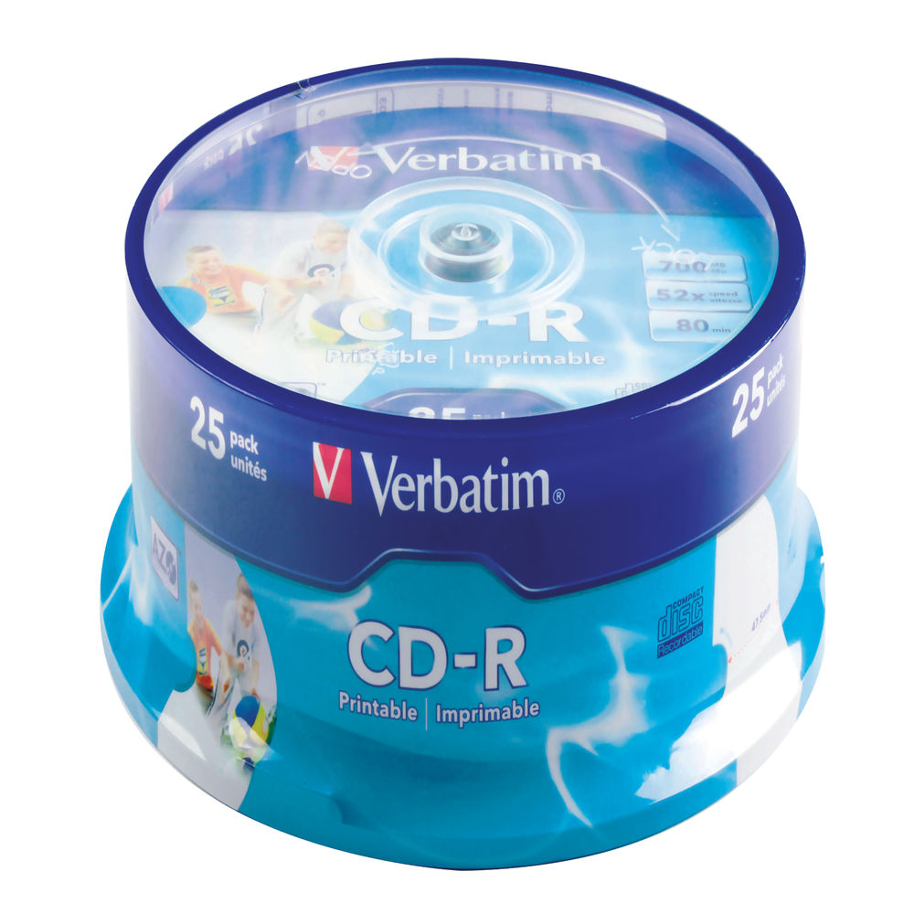 Verbatim 700MB 52x Printable CD-R Spindle (Pack of 25)