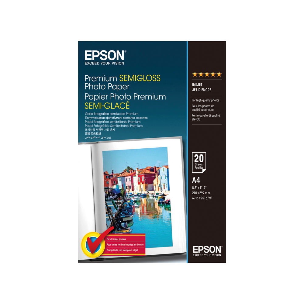 Epson Premium Semi-Gloss Photo Paper A4 251gsm (Pack of 20) C13S041332