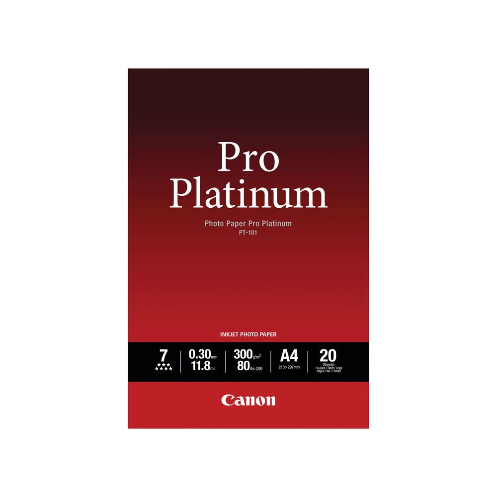 Canon PT-101 Pro A4 Platinum Photo Paper (Pack of 20) 2768B016