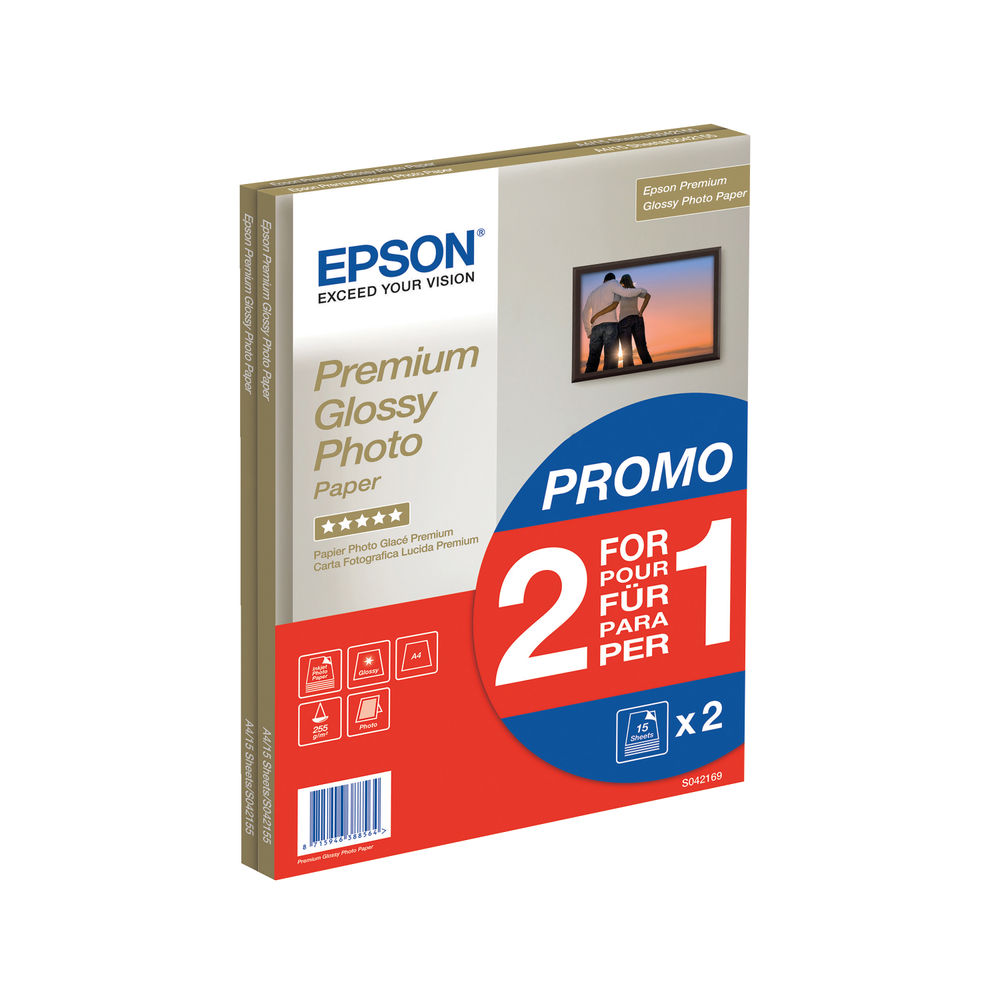 Epson Premium Glossy A4 Photo Paper 255gsm 2 For 1 Pack Of 1515 C13s042169 1876