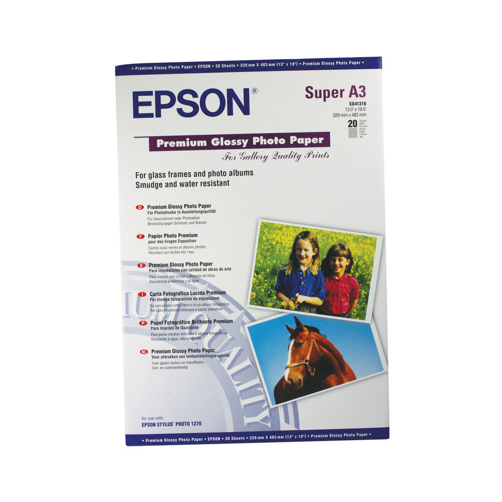 Epson Premium Glossy Photo Paper A3+ 255gsm (Pack of 20) C13S041316