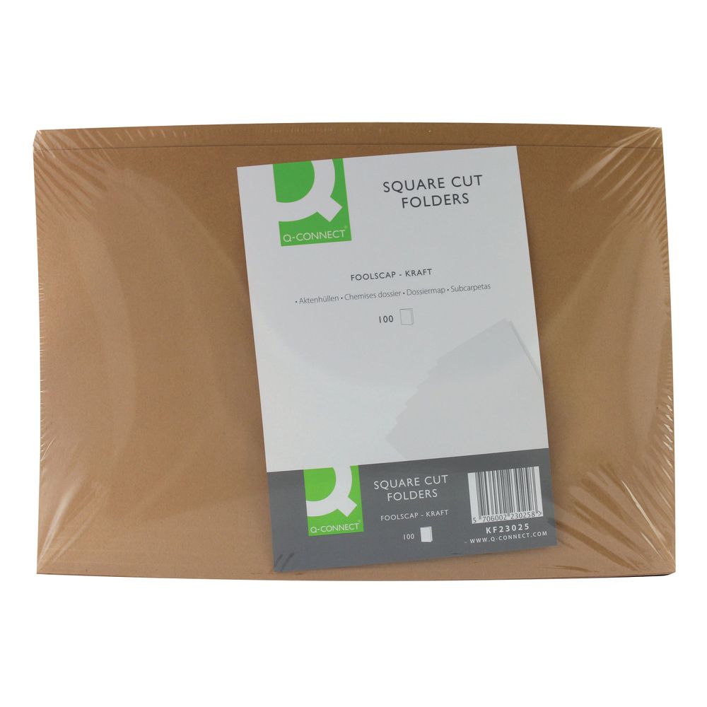 QConnect Kraft Square Cut Folder 170gsm Foolscap Buff (100 Pack) KF23025