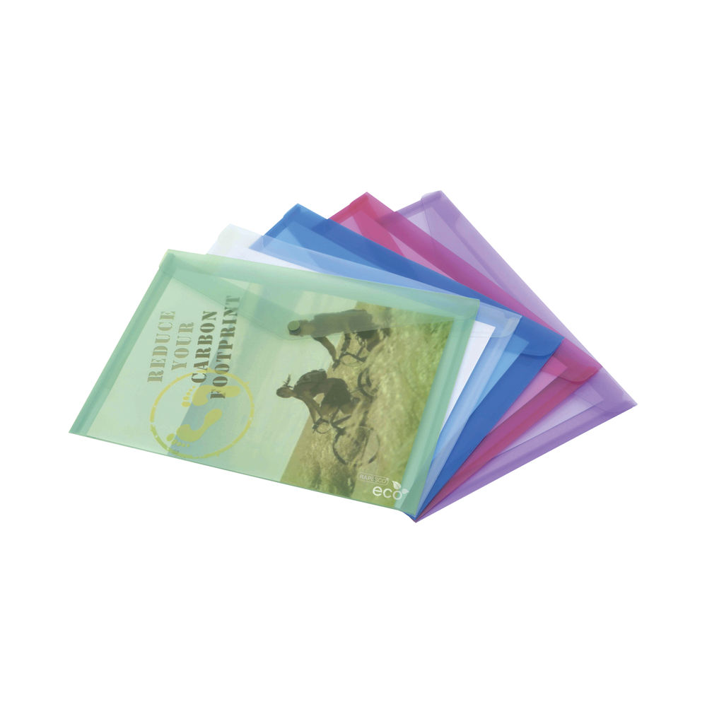 Rapesco Assorted A4 Eco Popper Wallets, Pack of 5 - 1039