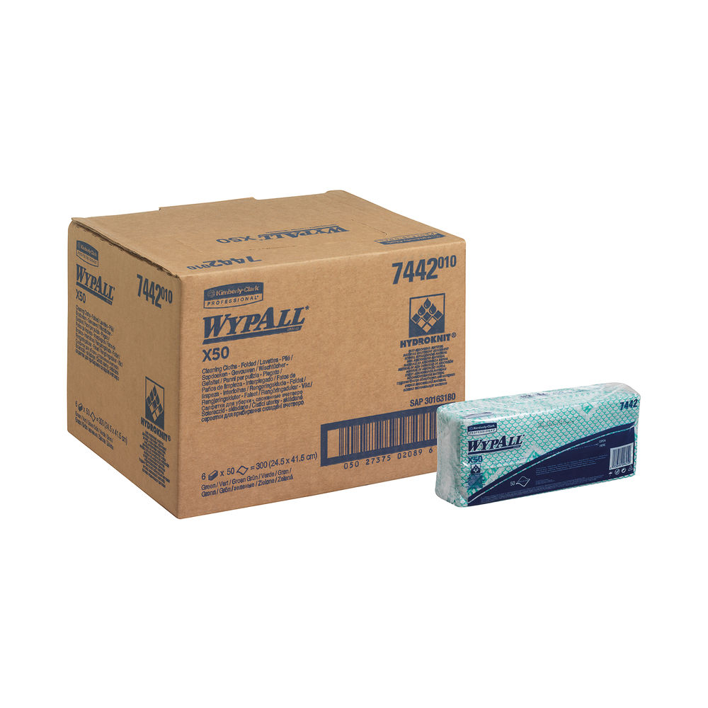 Wypall X50 Green Cleaning Cloths (Pack of 50)