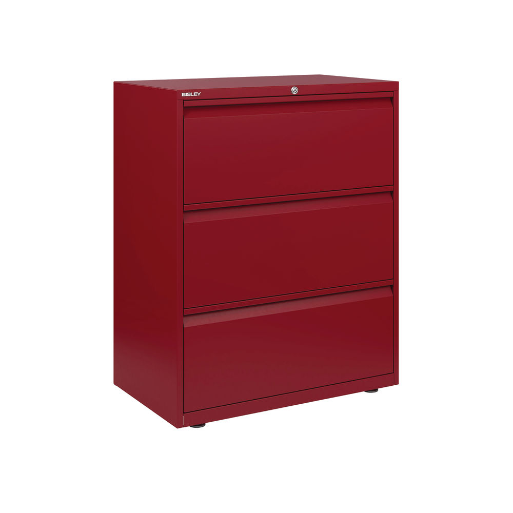 Bisley Essentials Red 3 Drawer Side Filing Cabinet 800x1000mm