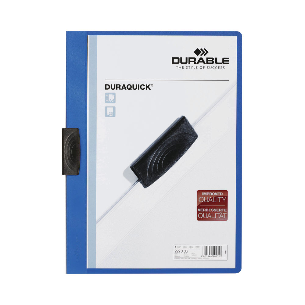 Durable DURAQUICK Clip Folder A4 Blue (Pack of 20) 2270/06