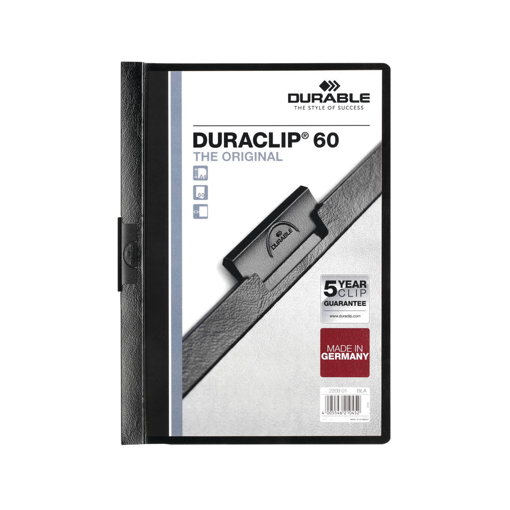 Durable 6mm A4 Black Duraclip Files  (Pack of 25) 2209/01