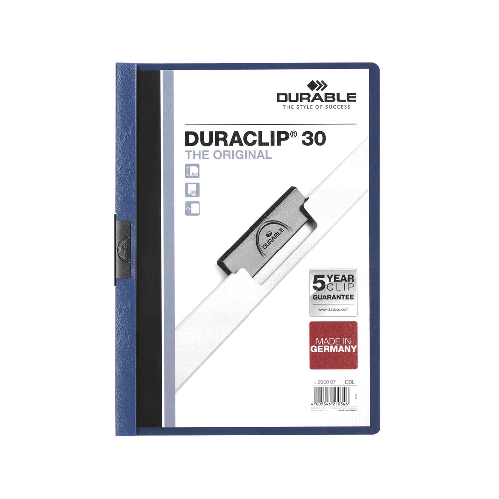 Durable 3mm Duraclip File A4 Dark Blue (Pack of 25)