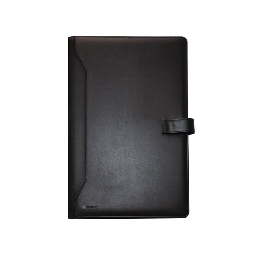 Monolith Leather Look Conference Folder PU with A4 Pad Black 2900