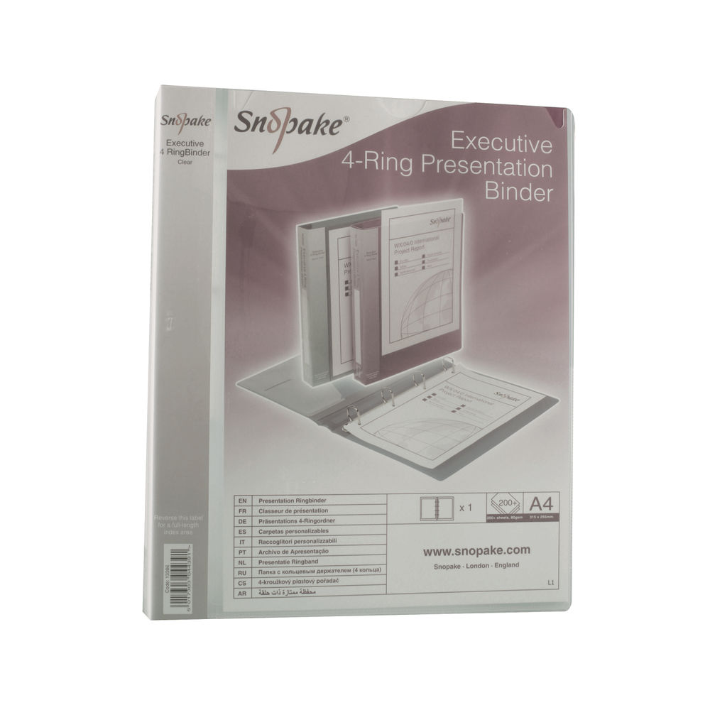 Snopake A4 25mm Clear Presentation 4 D-Ring Binder | 13386