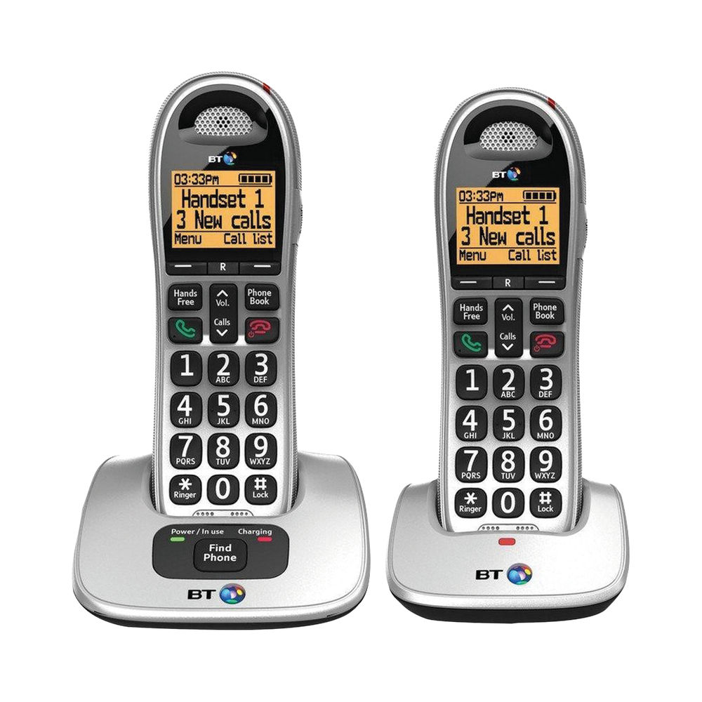 BT Bt4000 Twin Big Button DECT Cordless Phone Silver/Black 069265