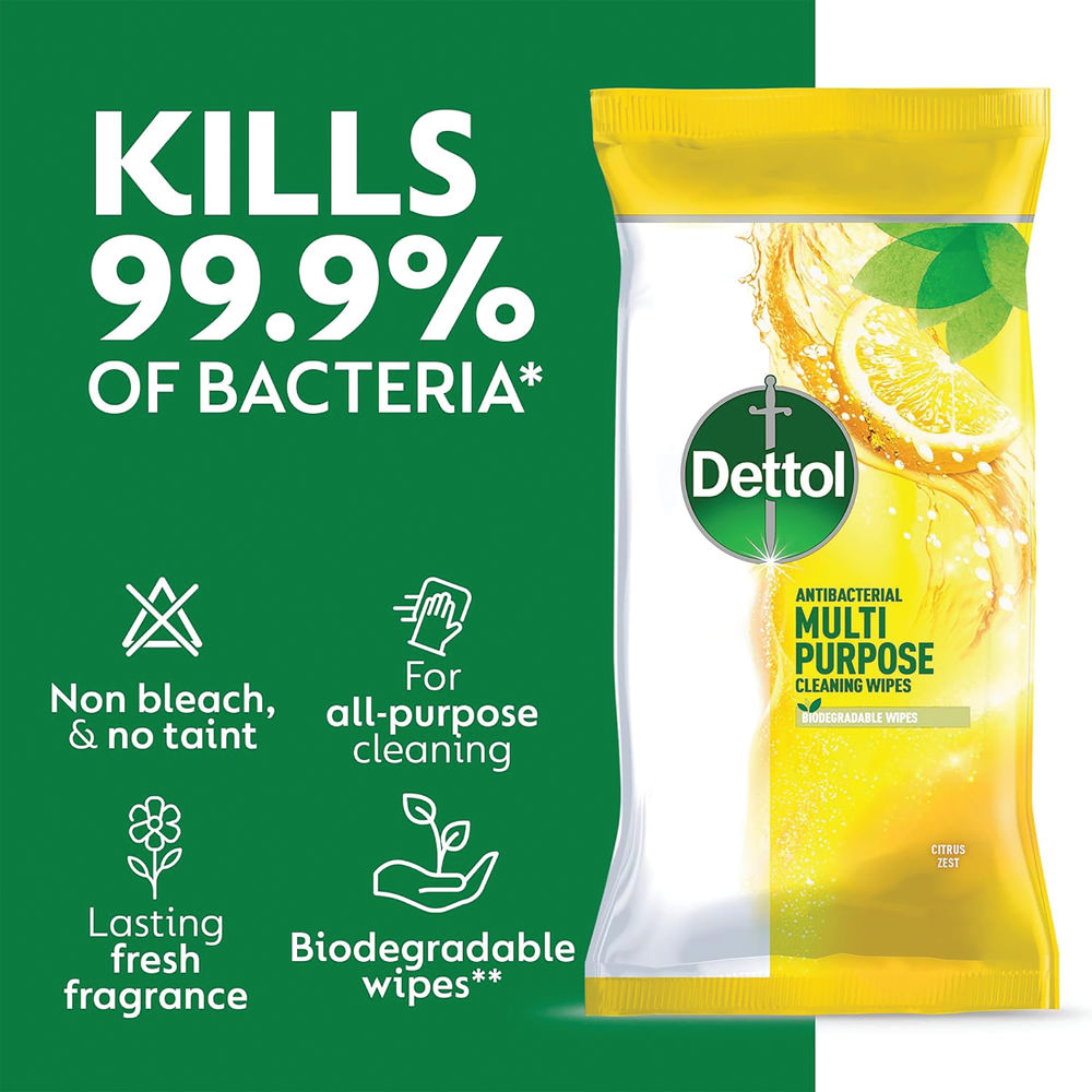 Dettol Antibacterial Multipurpose Cleaning Wipes Citrus Zest (Pack of 3)