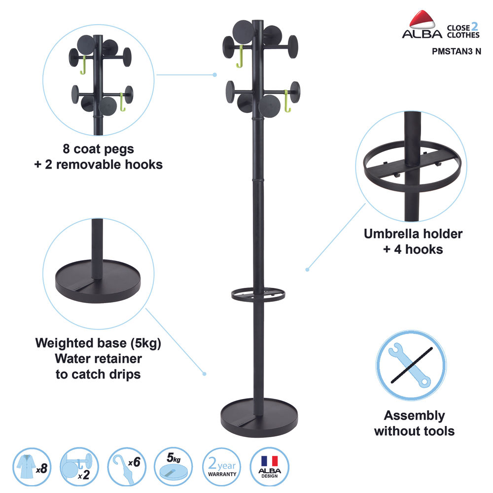 Alba Stan 3 Black Coat Stand