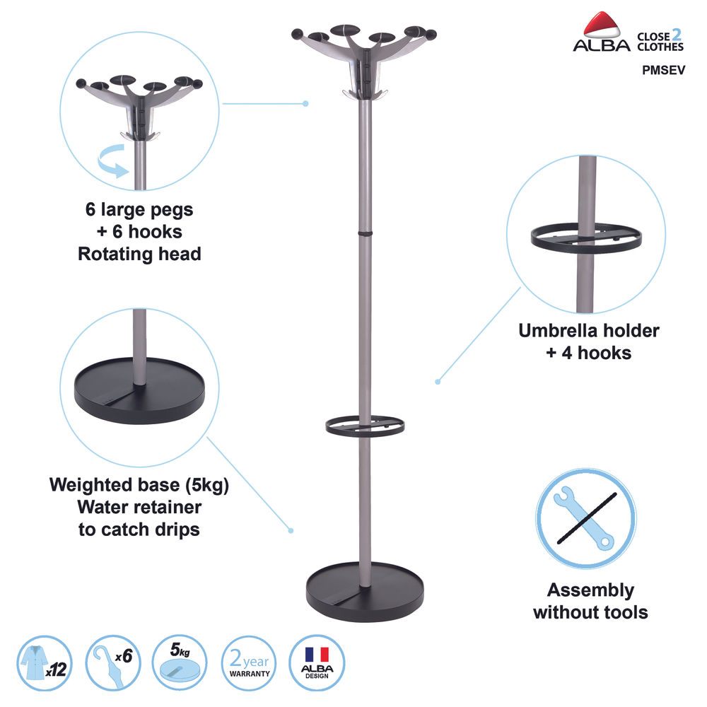 Alba Sevilla Chrome and Black Coat Stand