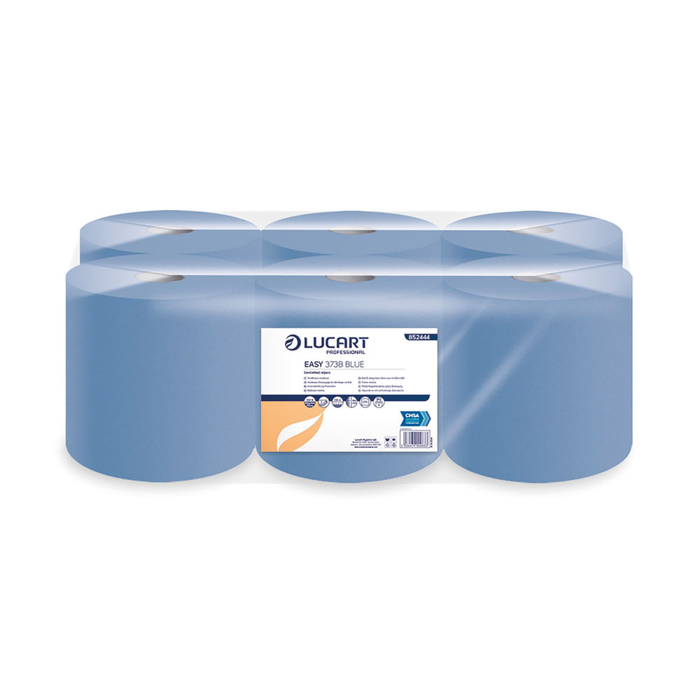 2Work 135mm Blue 3-Ply Centrefeed Roll (Pack of 6)