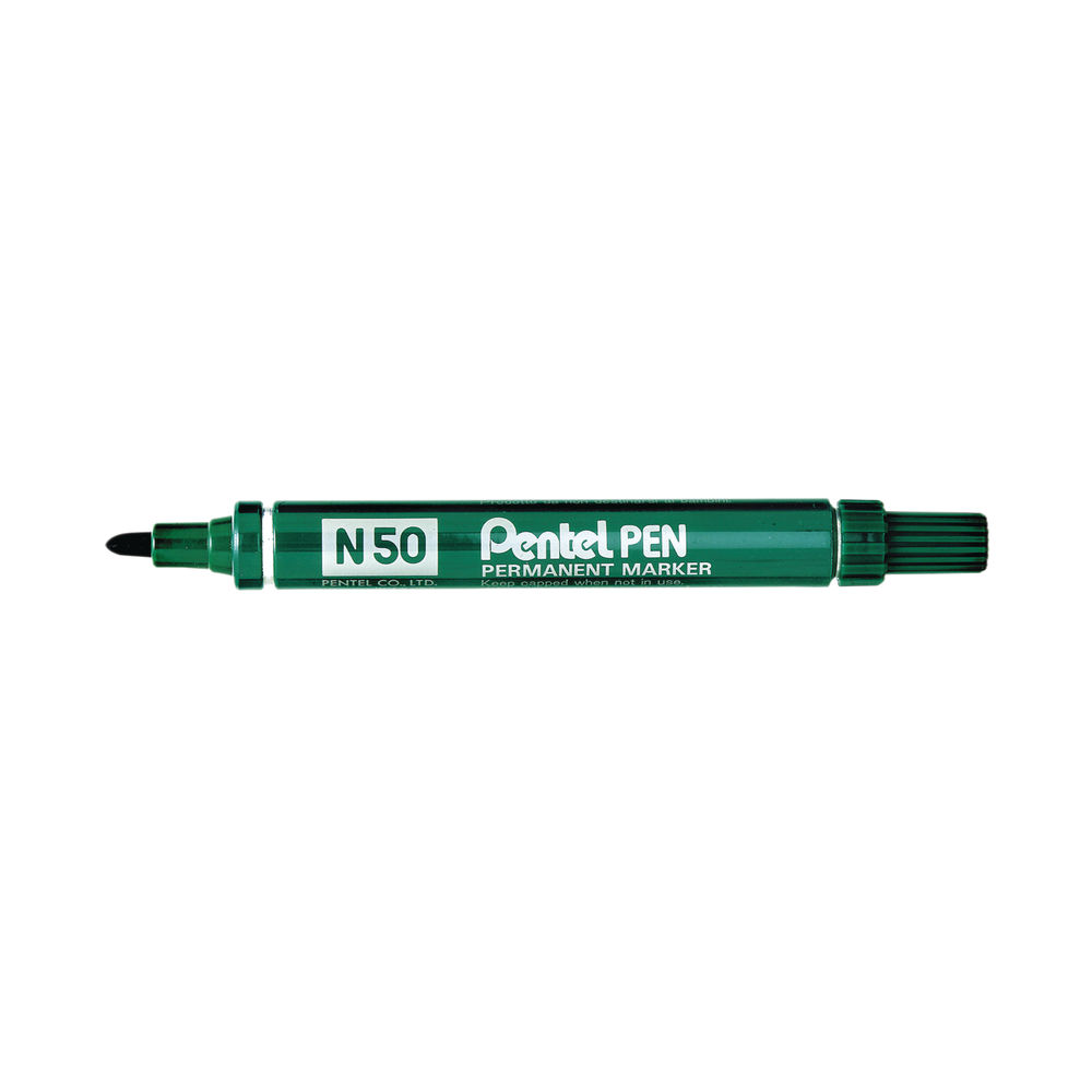 Pentel N50 Bullet Tip Permanent Marker Pen Green (Pack of 12)