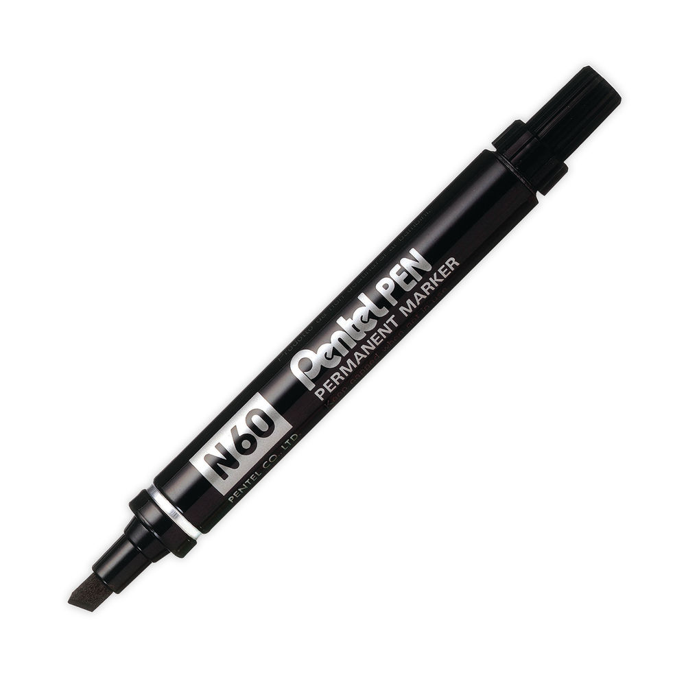 Pentel N60 Black Permanent Chisel Markers (Pack of 12)