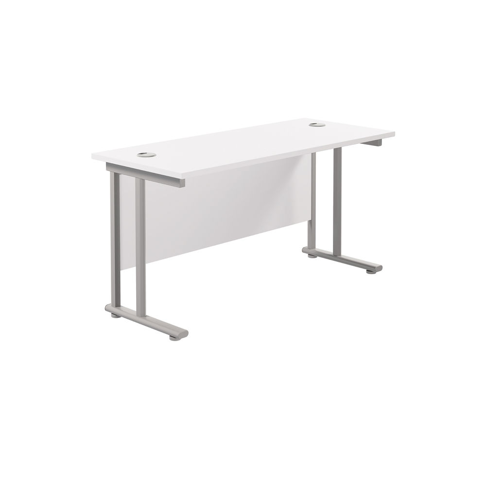 Jemini 1200x600mm White/Silver Rectangular Cantilever Desk