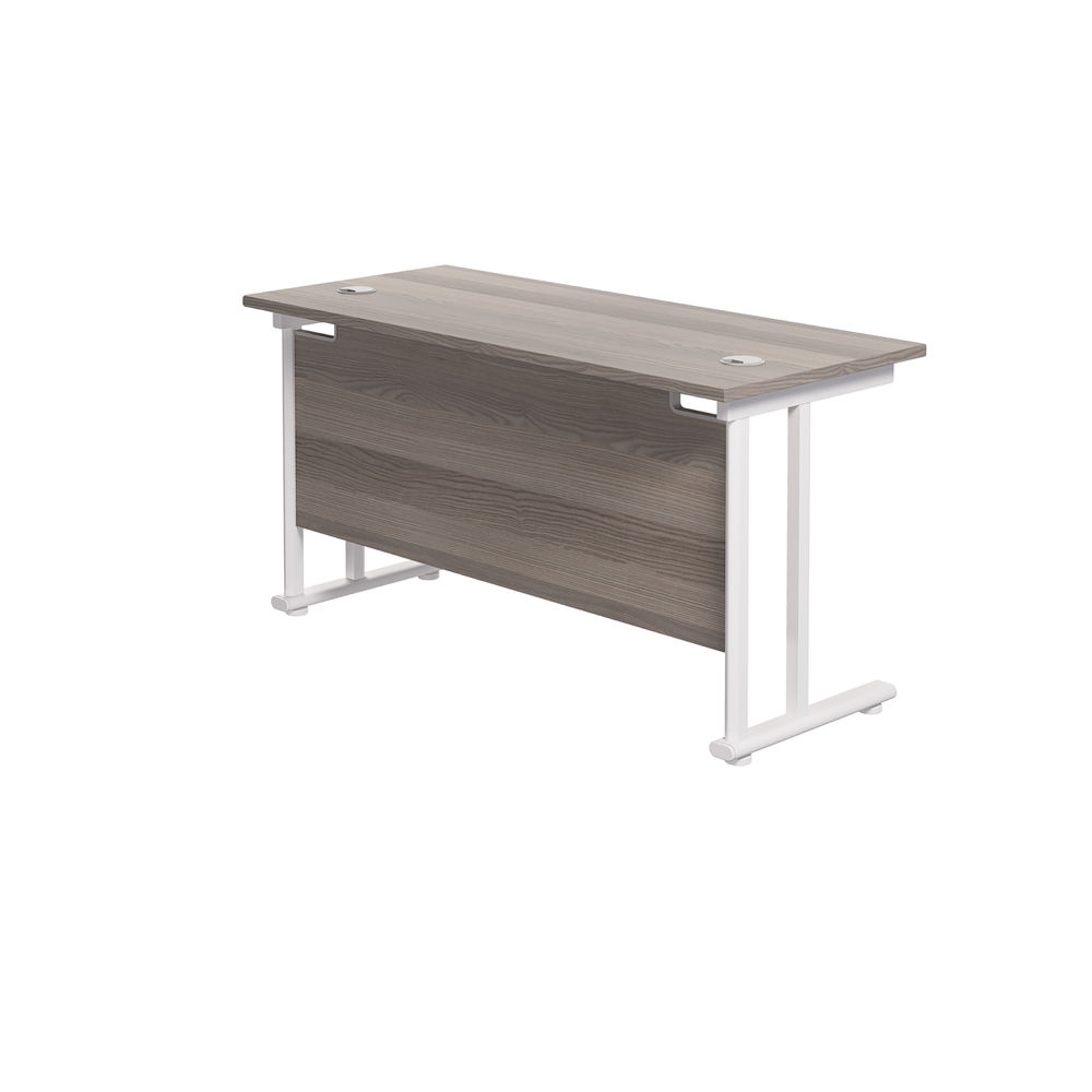 Jemini 1400x600mm Grey Oak/White Cantilever Rectangular Desk