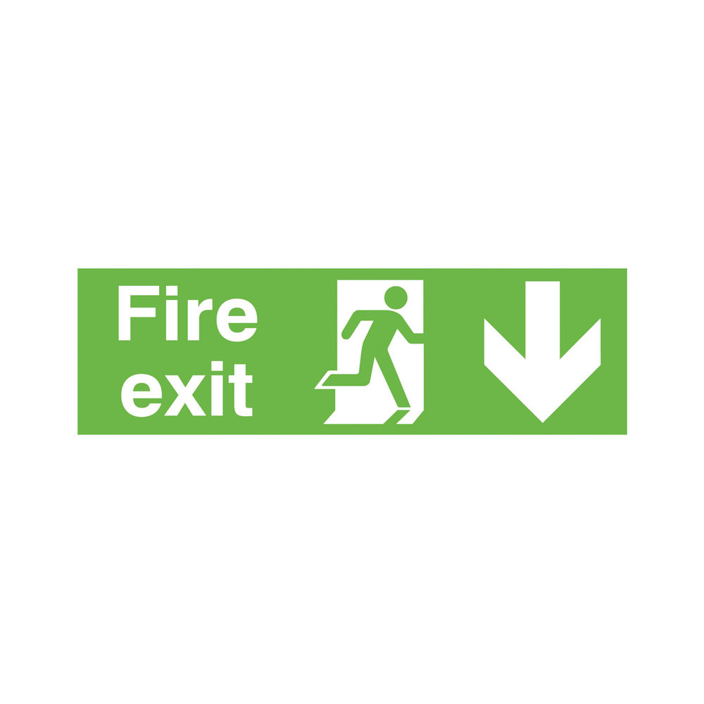 Fire Exit 150 x 450mm PVC Arrow Down Niteglo Safety Sign