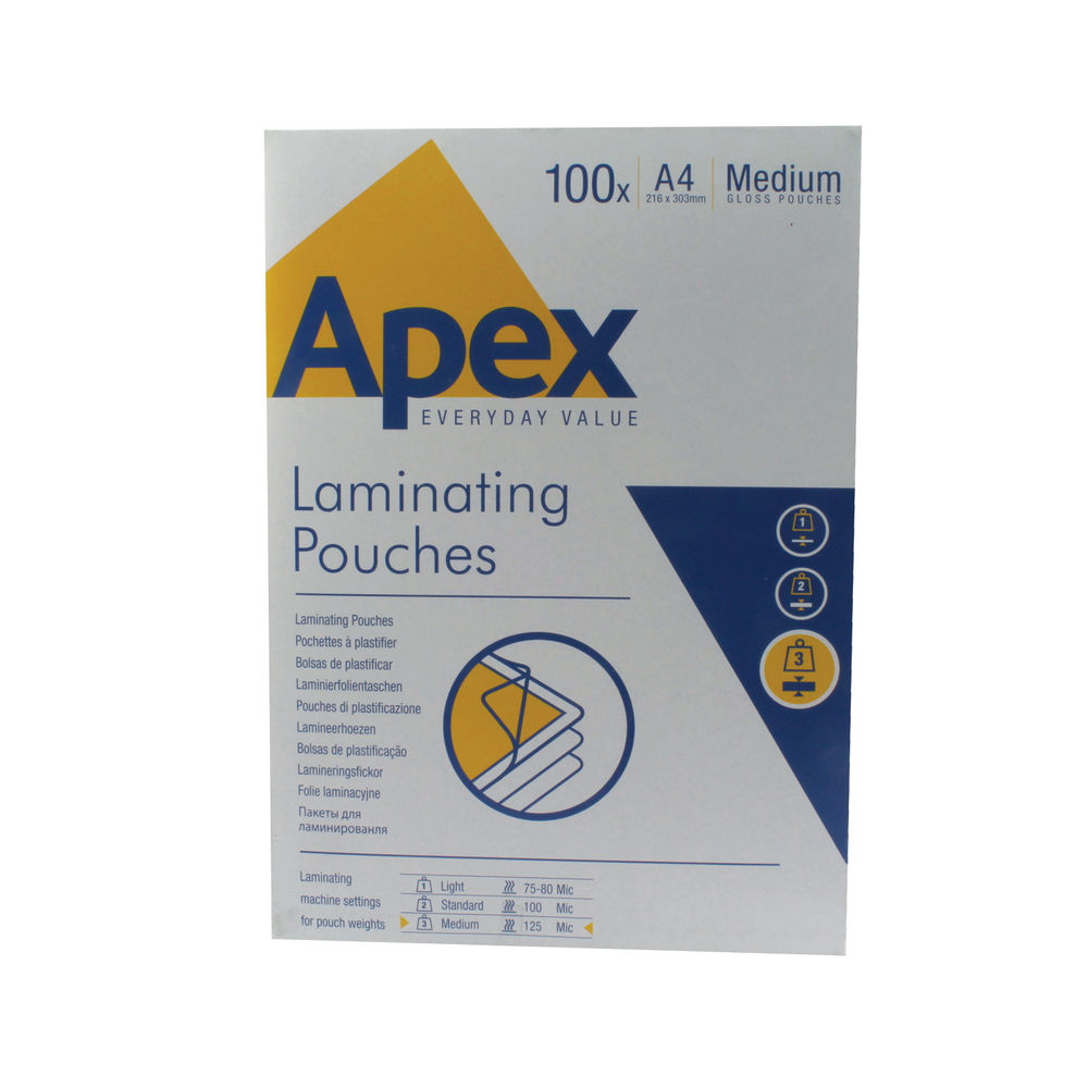 Fellowes A4 Apex Medium Laminating Pouches, Pack of 100 | 6003501