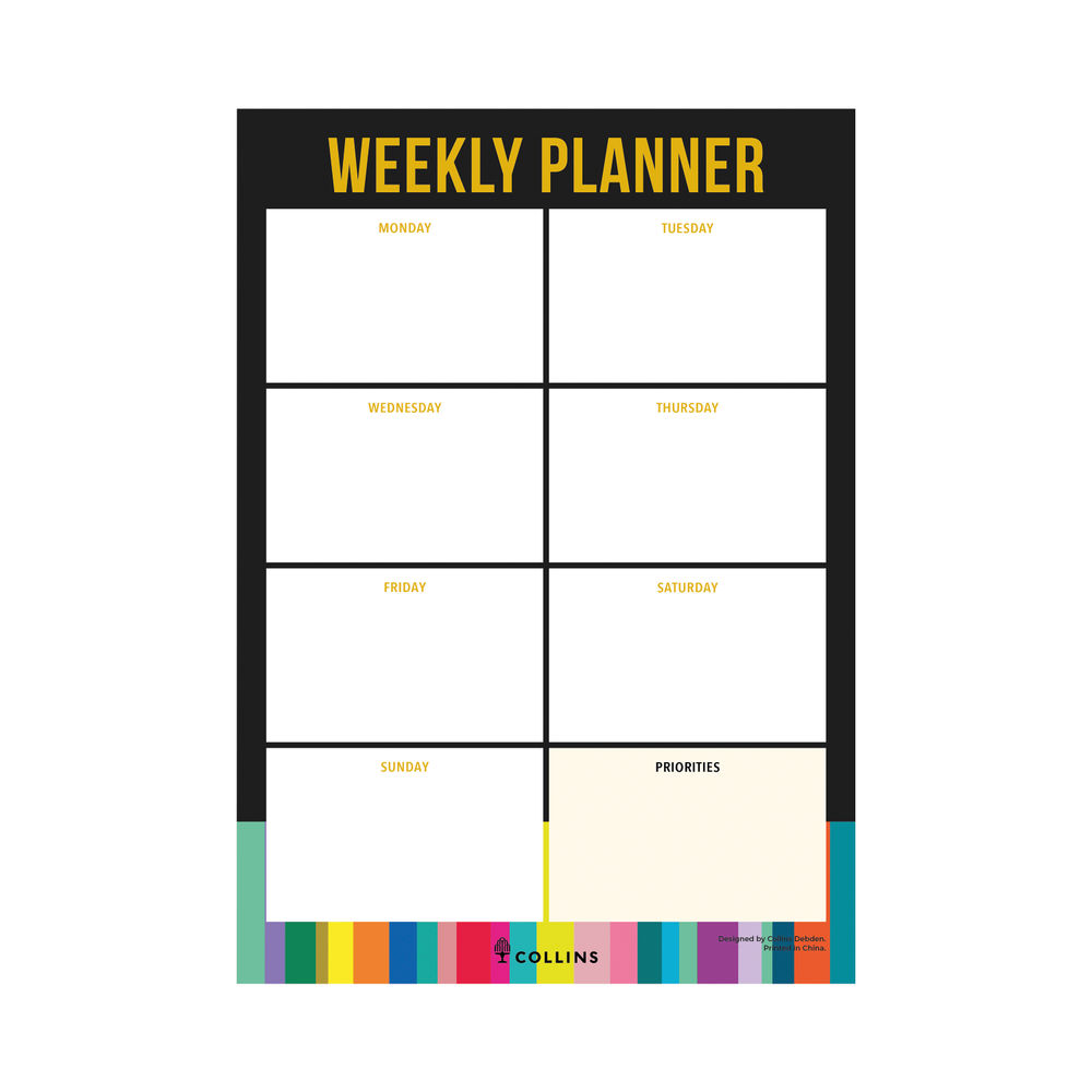 Collins Edge Rainbow Weekly Planner Desk Pad 60 Sheets A4