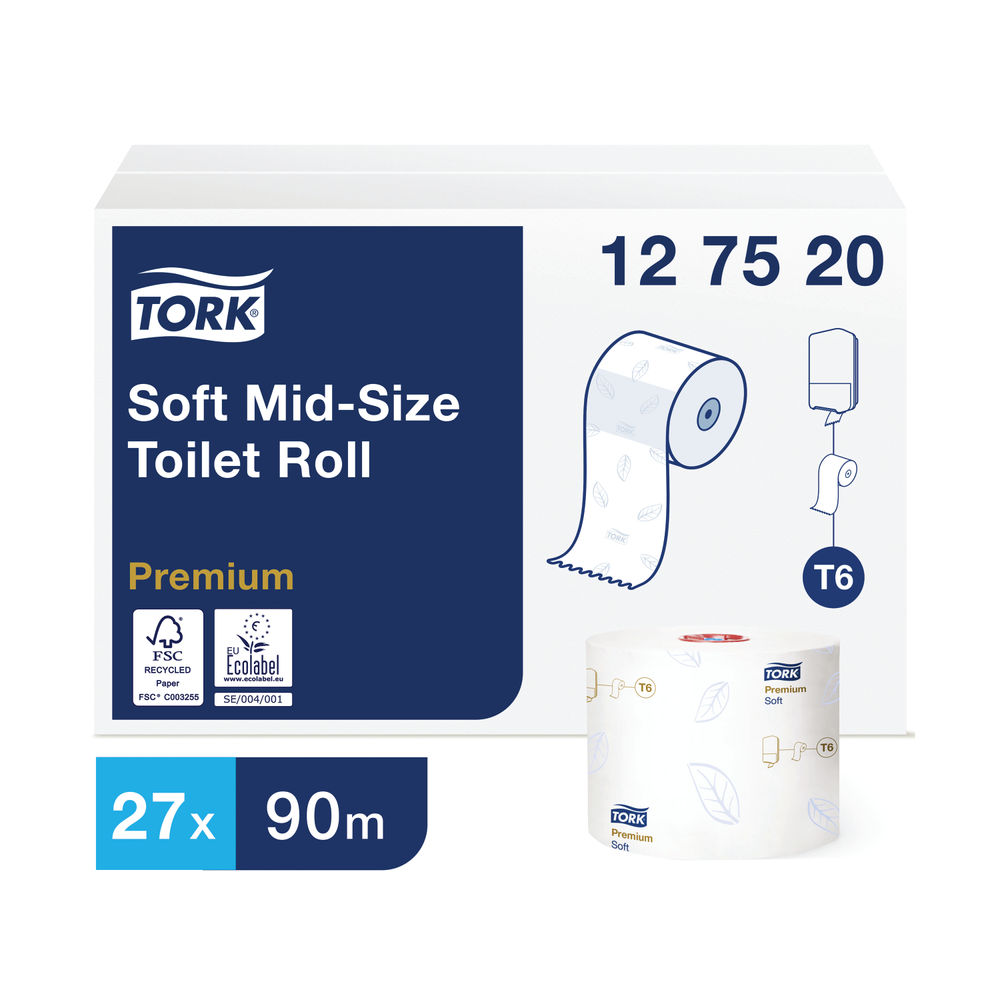 Tork T6 White 2-Ply Soft Mid-Size Toilet Rolls (Pack of 27)