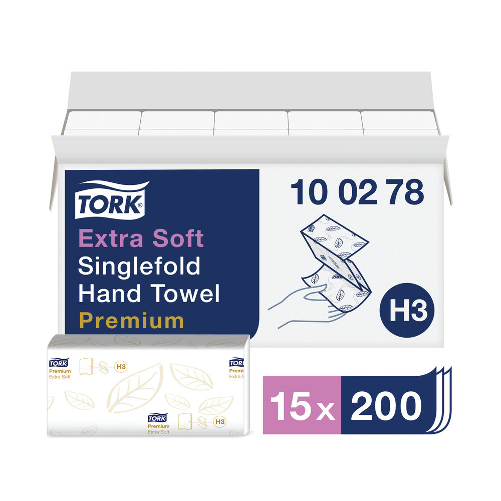 Tork H3 White 2-Ply Single Fold Hand Towels (Pack of 15)