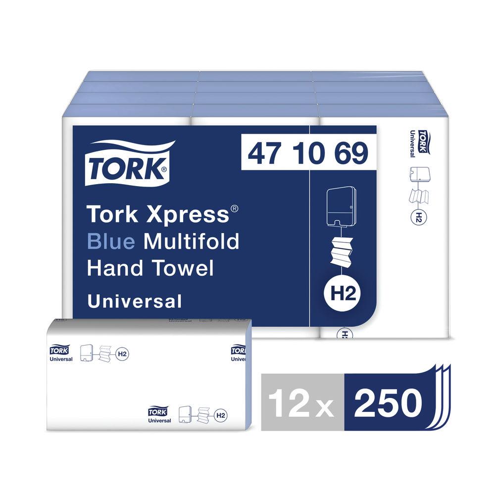 Tork Xpress H2 Blue 1-Ply Multifold Hand Towels (Pack of 12)