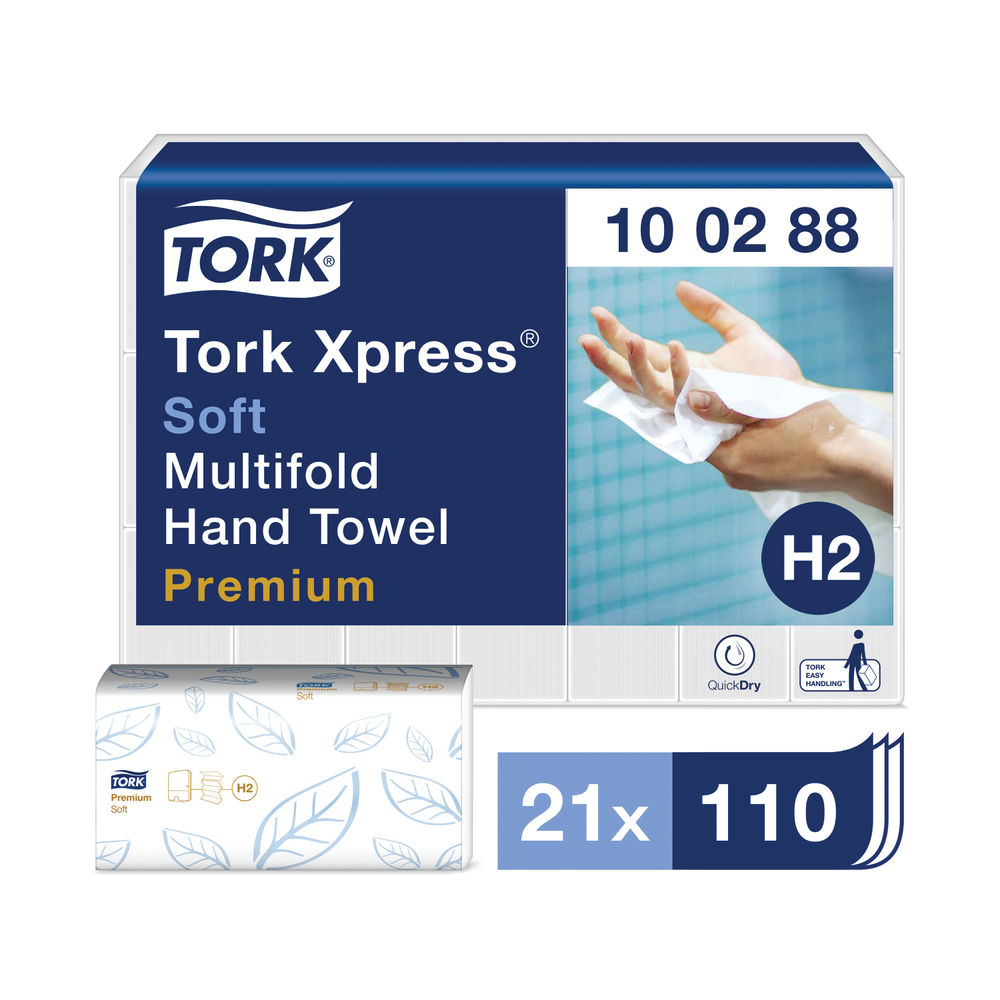 Tork Xpress H2 White 2-Ply Interfold Hand Towels (Pack of 21)