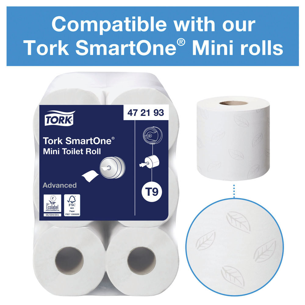 Tork T9 SmartOne White Twin Mini Toilet Paper Dispenser