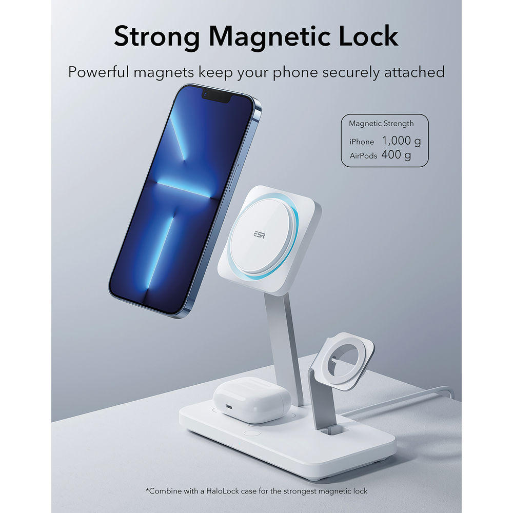 ESR HaloLock 2-in-1 Magnetic Wireless Charger with iWatch Stand, MagSafe-Compati