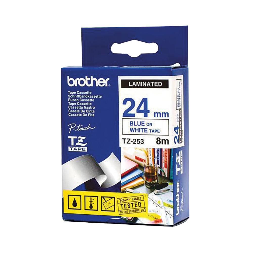 Brother P-Touch 24mm Blue on White Labelling Tape - TZE253