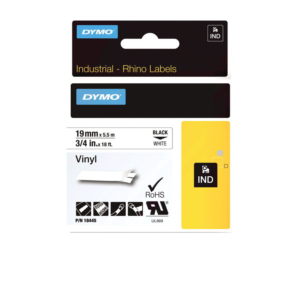 Dymo Vinyl Tape 19mm Black on White - 18445