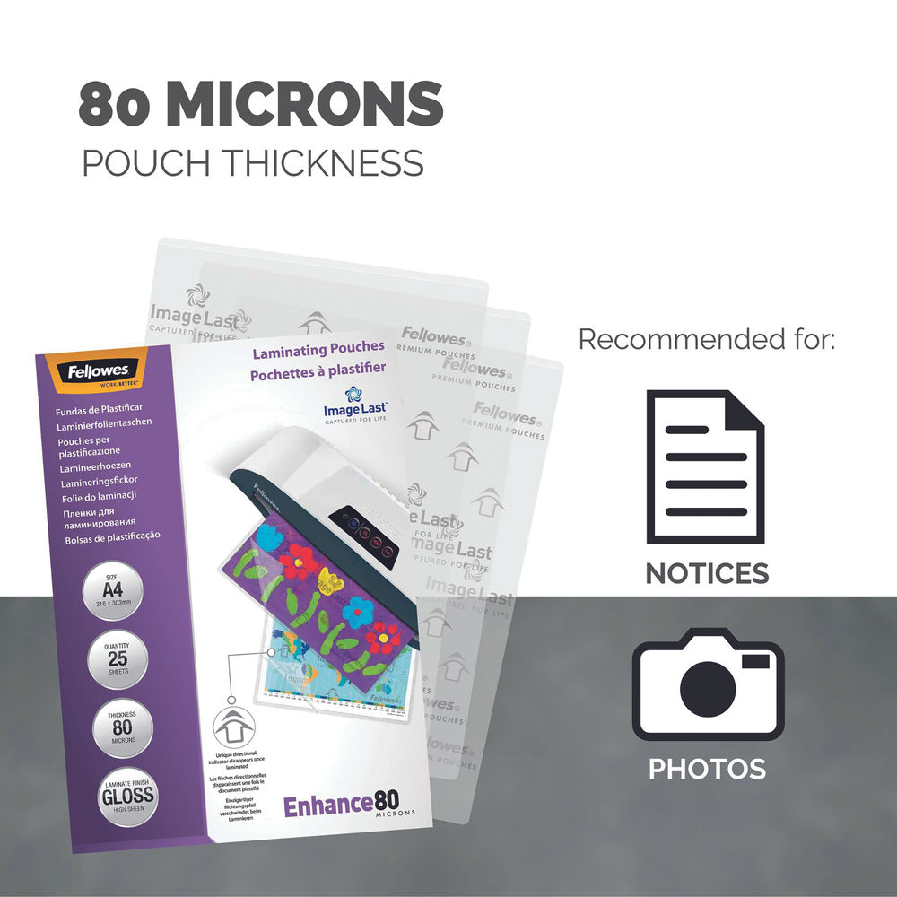 Fellowes A4 Enhance Laminating Pouches 160 Micron (Pack of 25)