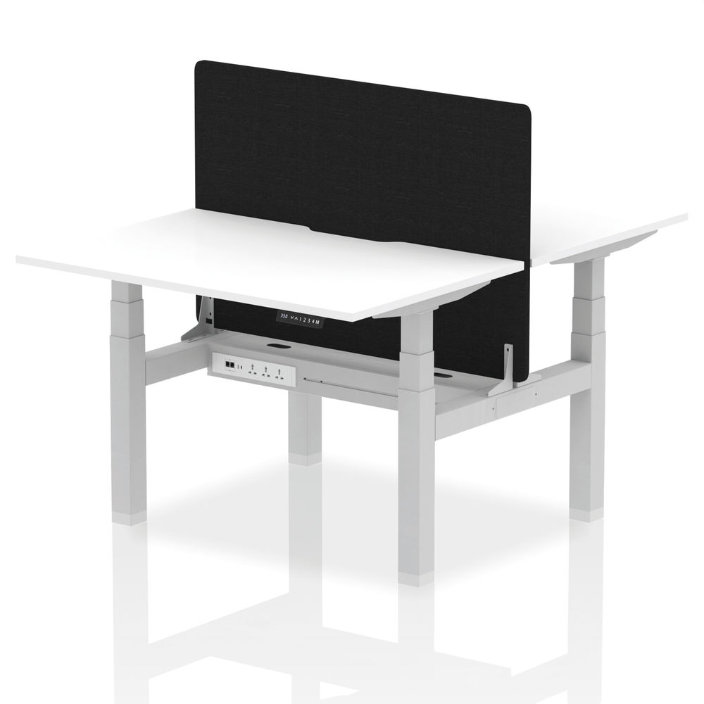 Air Back to Back Height Adjustable 2 Person Desk 1200x800mm Cable Ports White/Silver HA01707