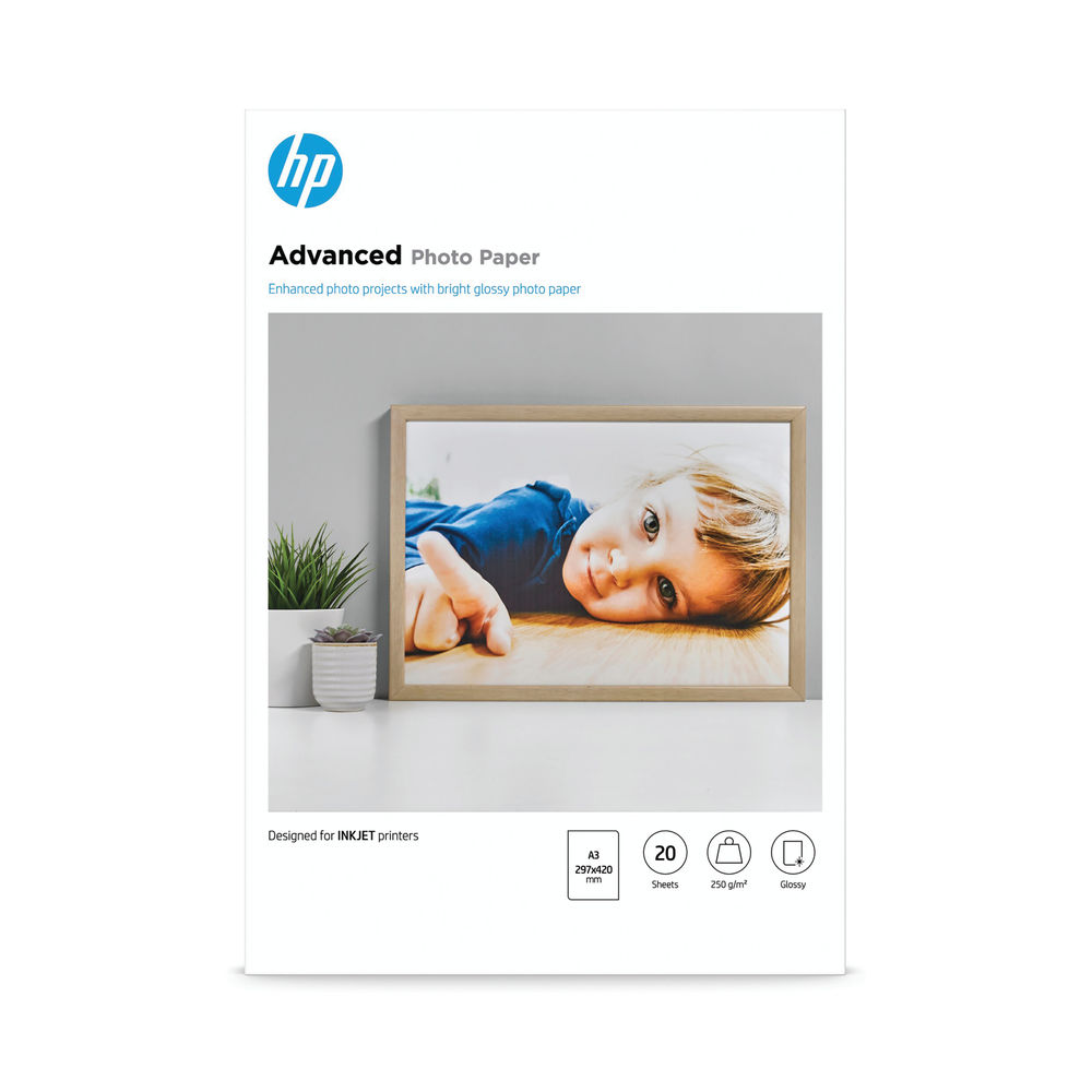 HP White A3 Advanced Glossy Photo Paper (Pack of 20) Q8697A