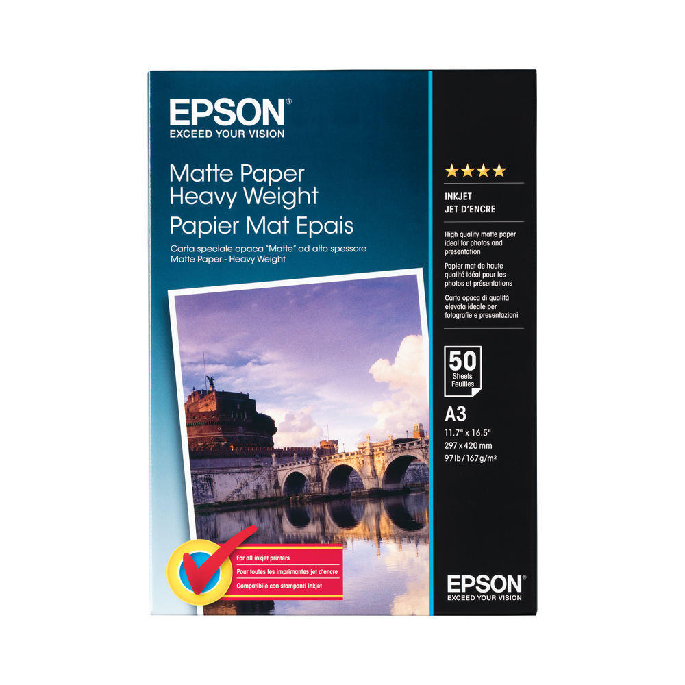 Epson A3 Matte Heavyweight 167gsm Photo Paper (Pack of 50) C13S041261