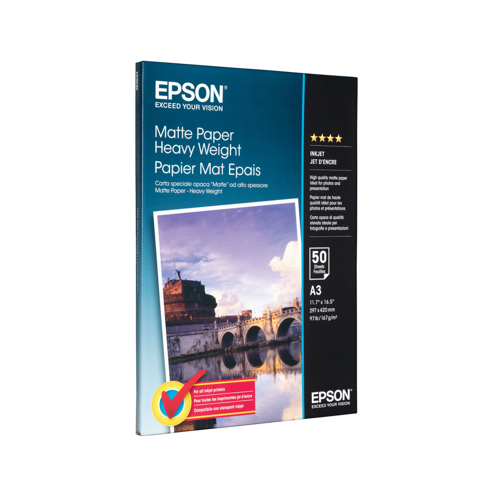 Epson Heavyweight A3 White 167gsm Matte Photo Paper (Pack of 50)