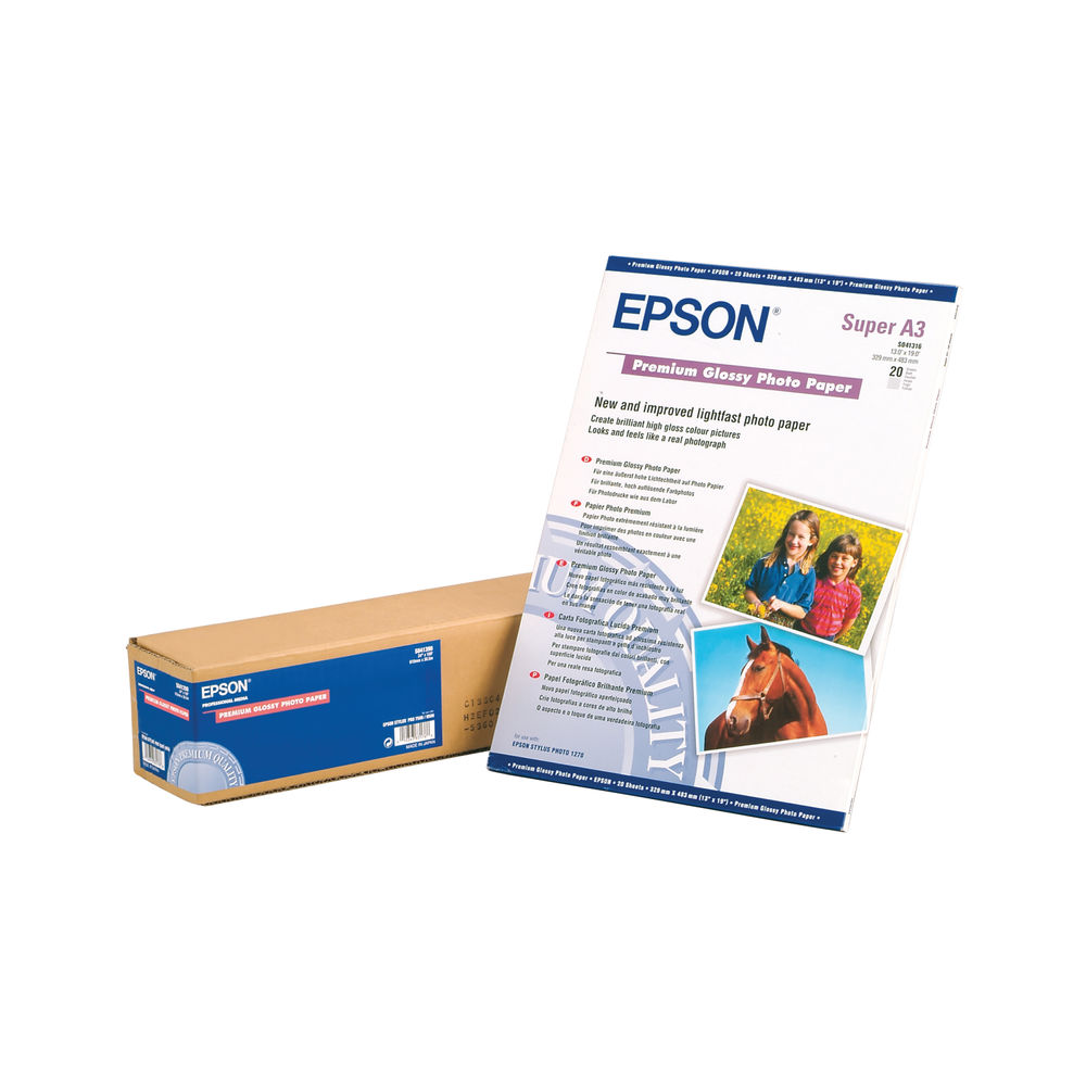 Epson Premium A3 White 255gsm Glossy Photo Paper Pack Of 20 C13s041315 9351