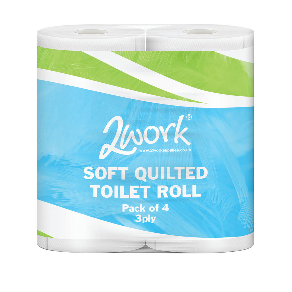 2Work White 3-Ply Luxury Quilted Toilet Rolls (Pack of 40)