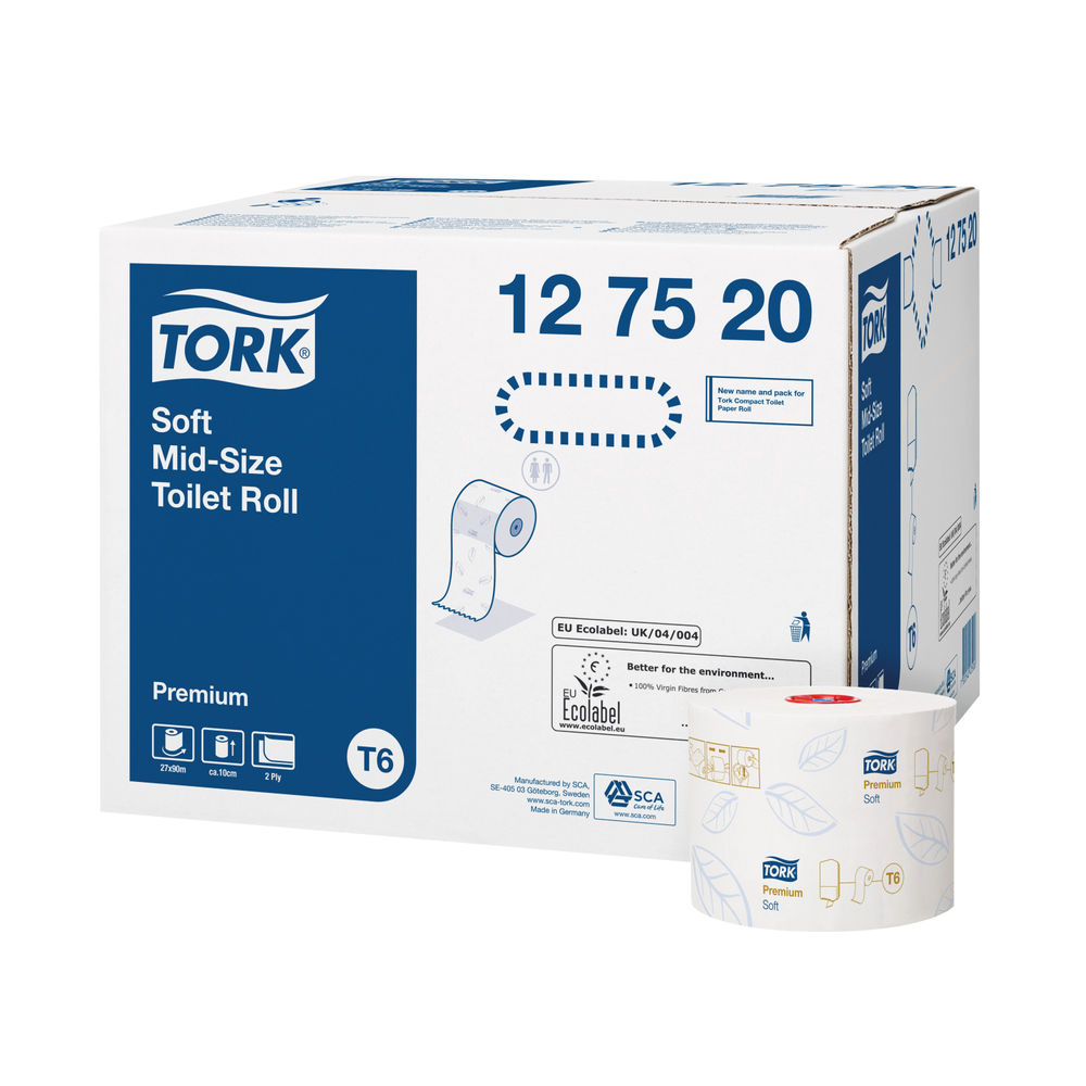 Tork T6 Soft Mid-Size Toilet Roll 2-Ply 90m (Pack of 27) 127520