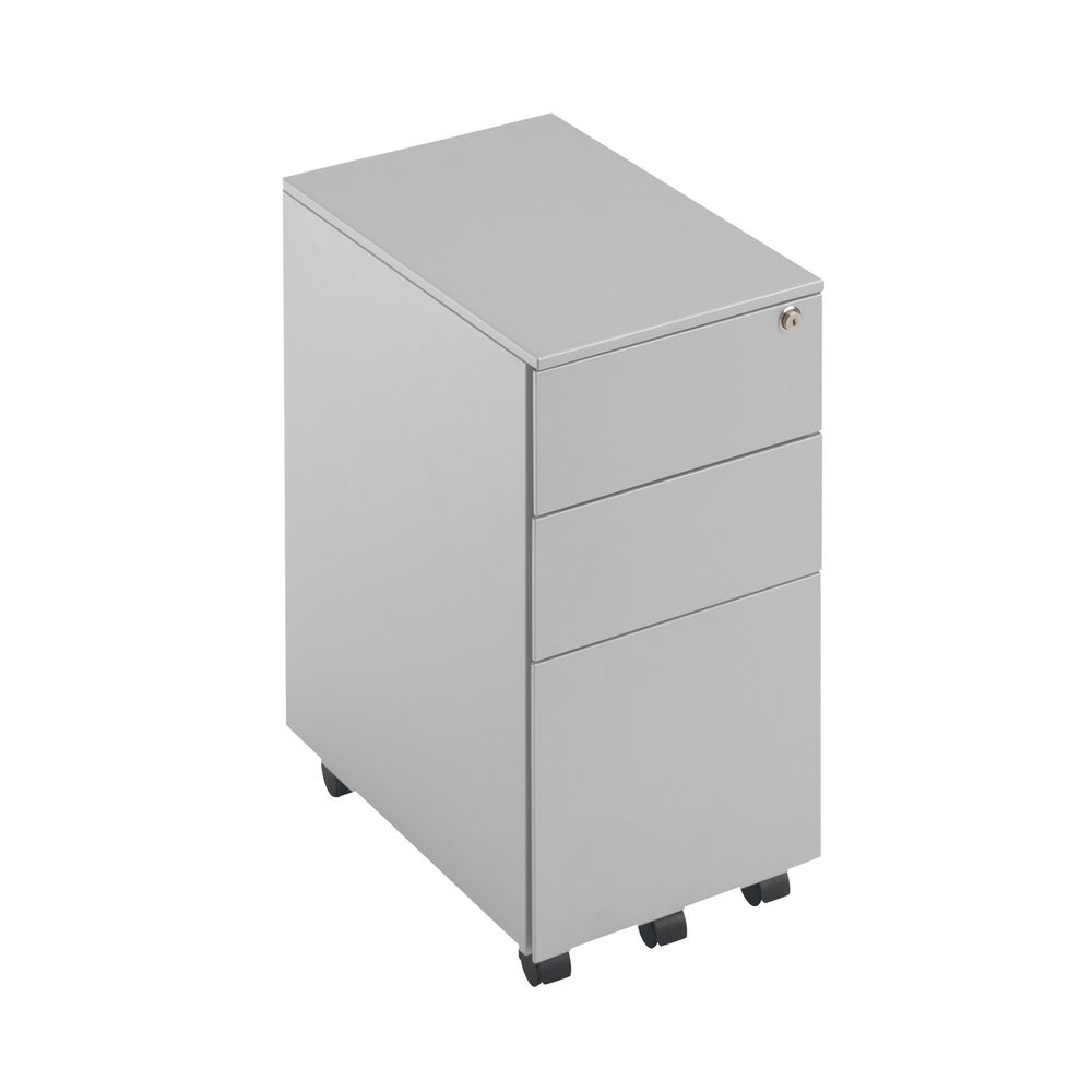 First H615mm Silver 3 Drawer Slimline Under Desk Pedestal