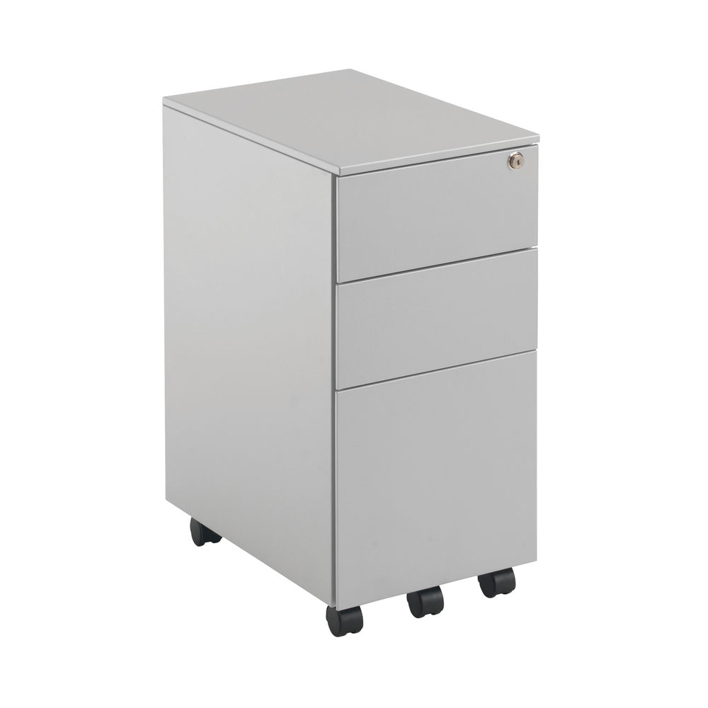 First H615mm Silver 3 Drawer Slimline Under Desk Pedestal