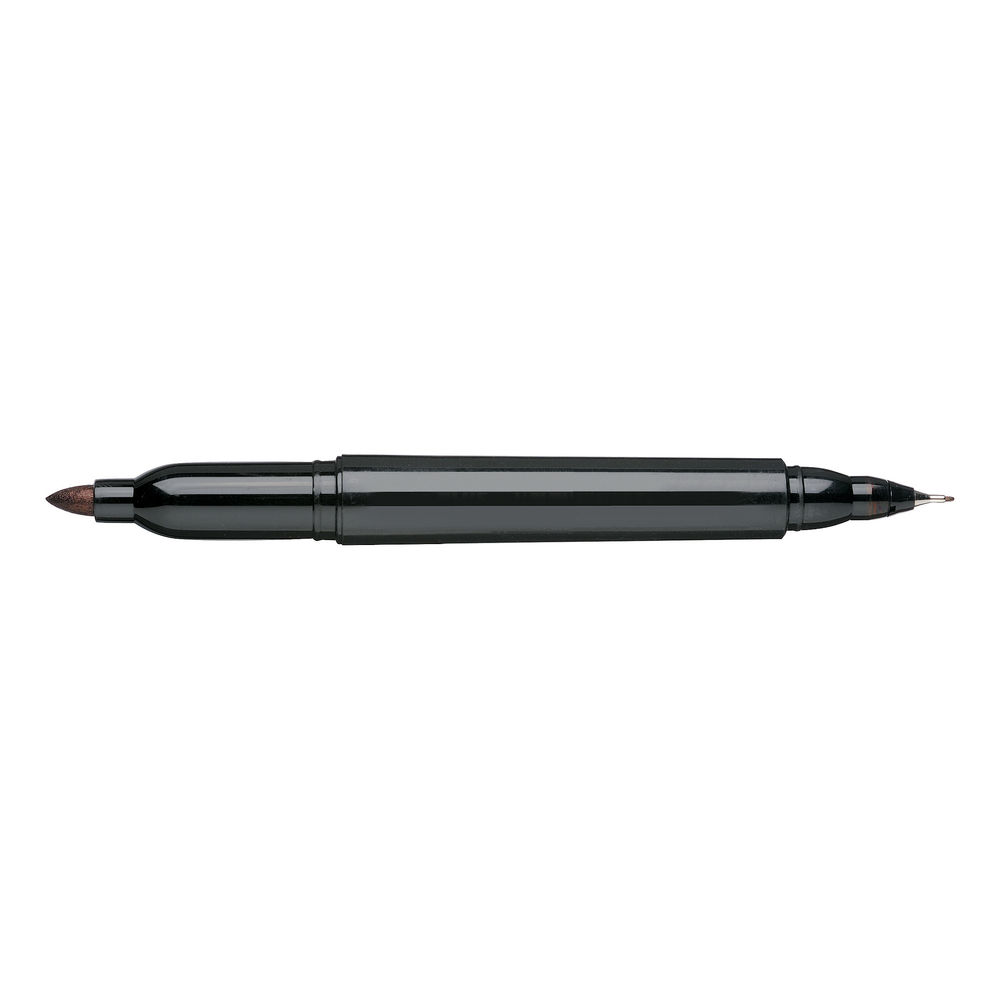 5 Star Twin Tip Permanent Marker 1.5mm and 0.4mm Line Black (Pack of 12)