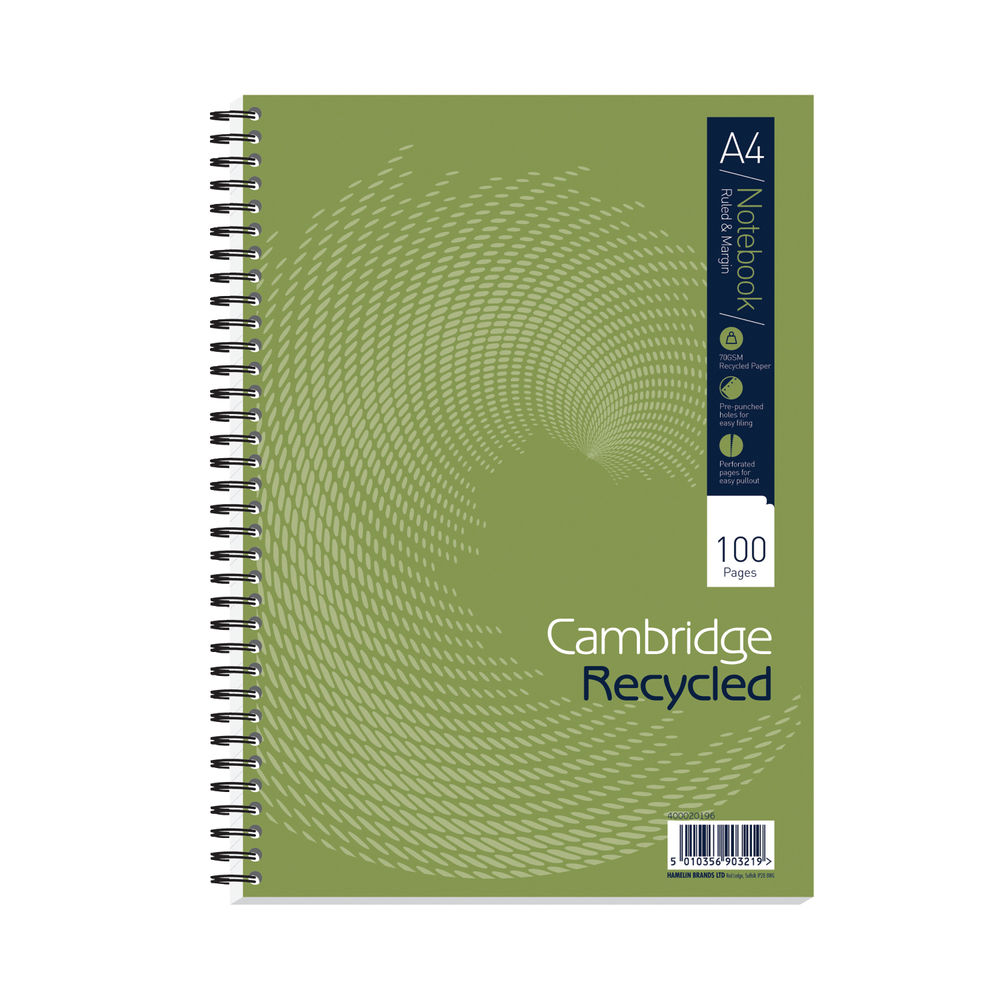 Cambridge Ruled Recycled Wirebound Notebook 100 Pages A4 (5 Pack) 400020196